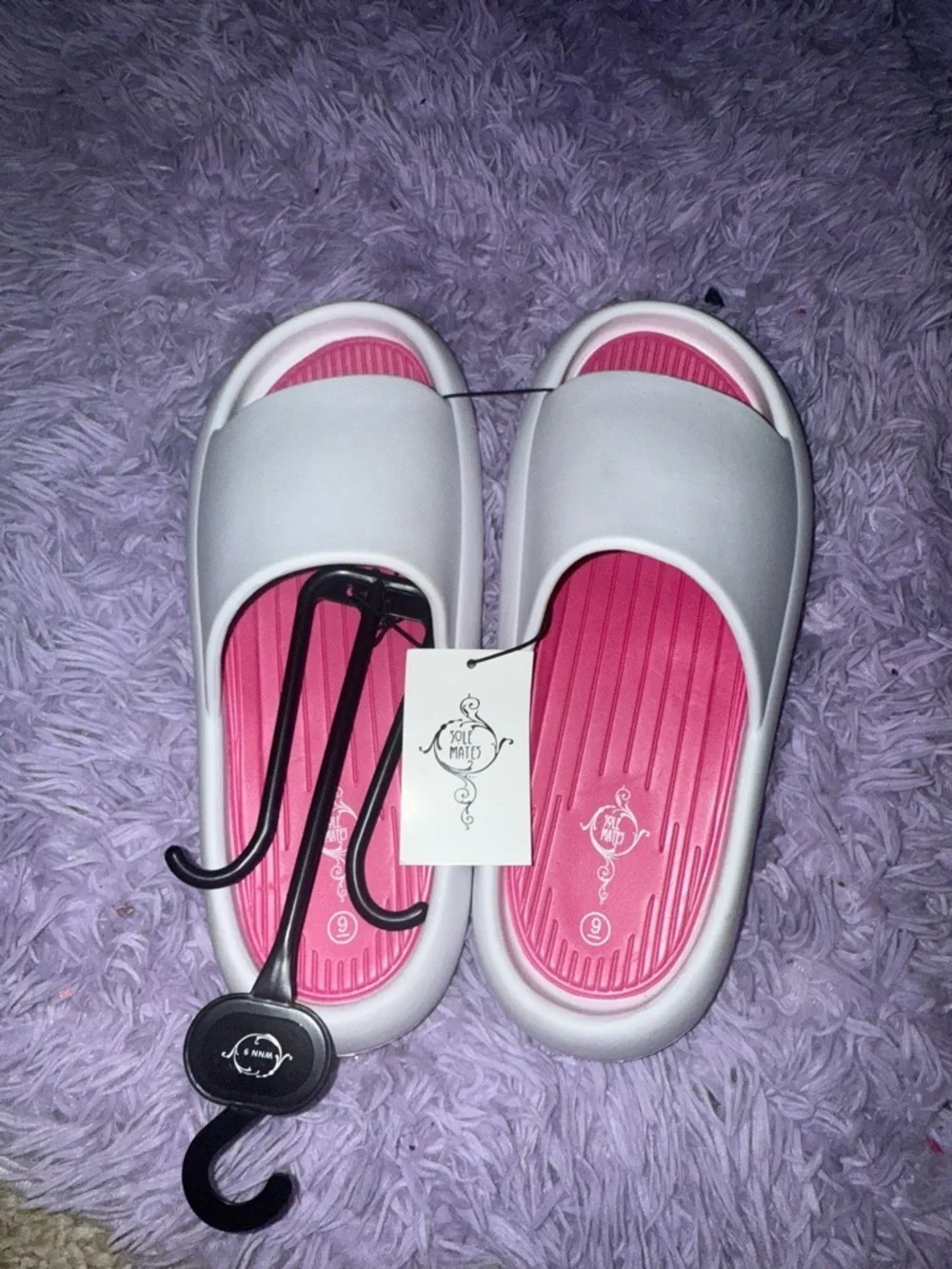 Casual White Slide Sandals with Pink Footbed